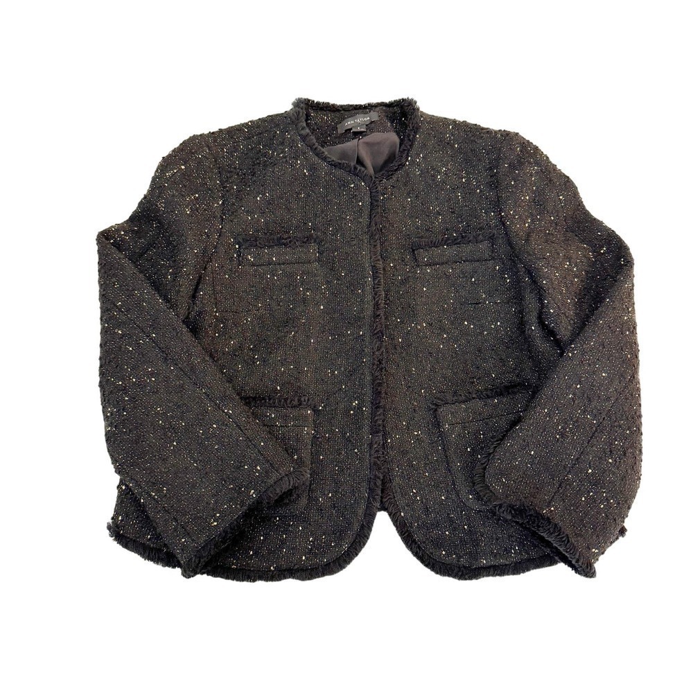 Ann Taylor Tweed Chanel Style Blazer Fringed Hems Size 8
